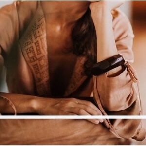 Artisan Brown Wooden Moon Bracelet Boho Style Handmade One Size Accessory